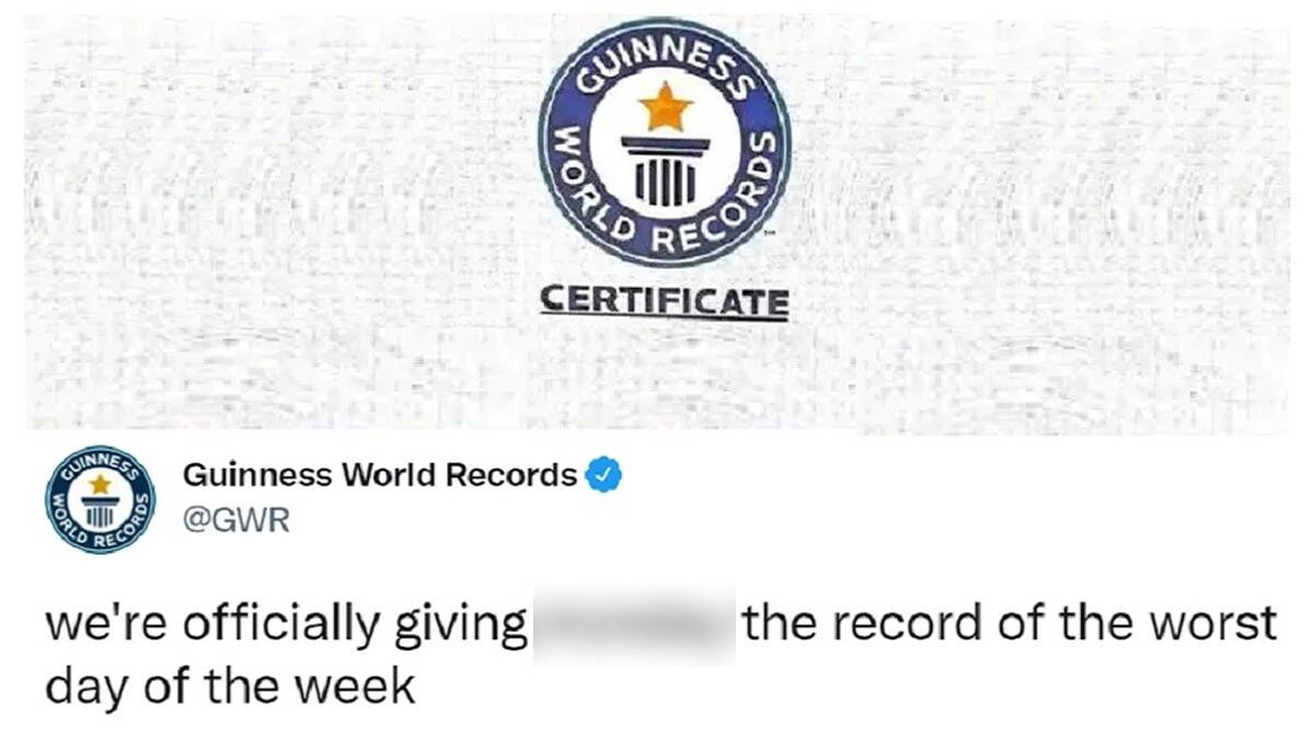 Guinness world record officially gave monday the worst day of the week